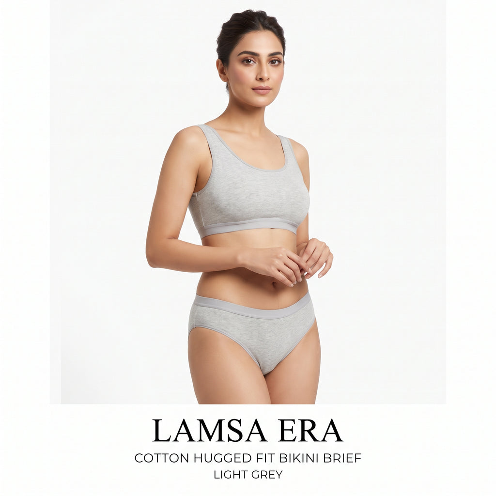 COTTON HUGGED FIT BIKINI BRIEF — LIGHT GREY 🤍