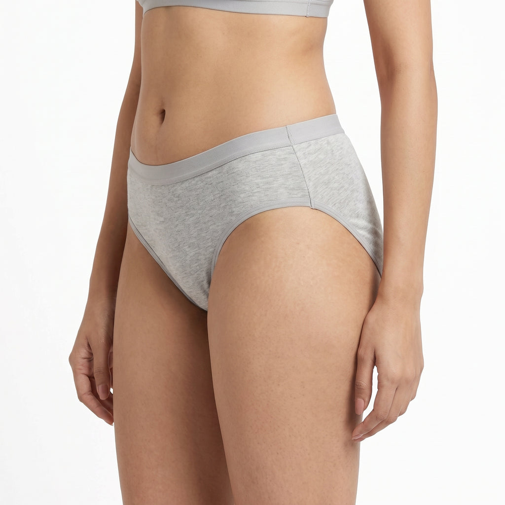 COTTON HUGGED FIT BIKINI BRIEF — LIGHT GREY 🤍
